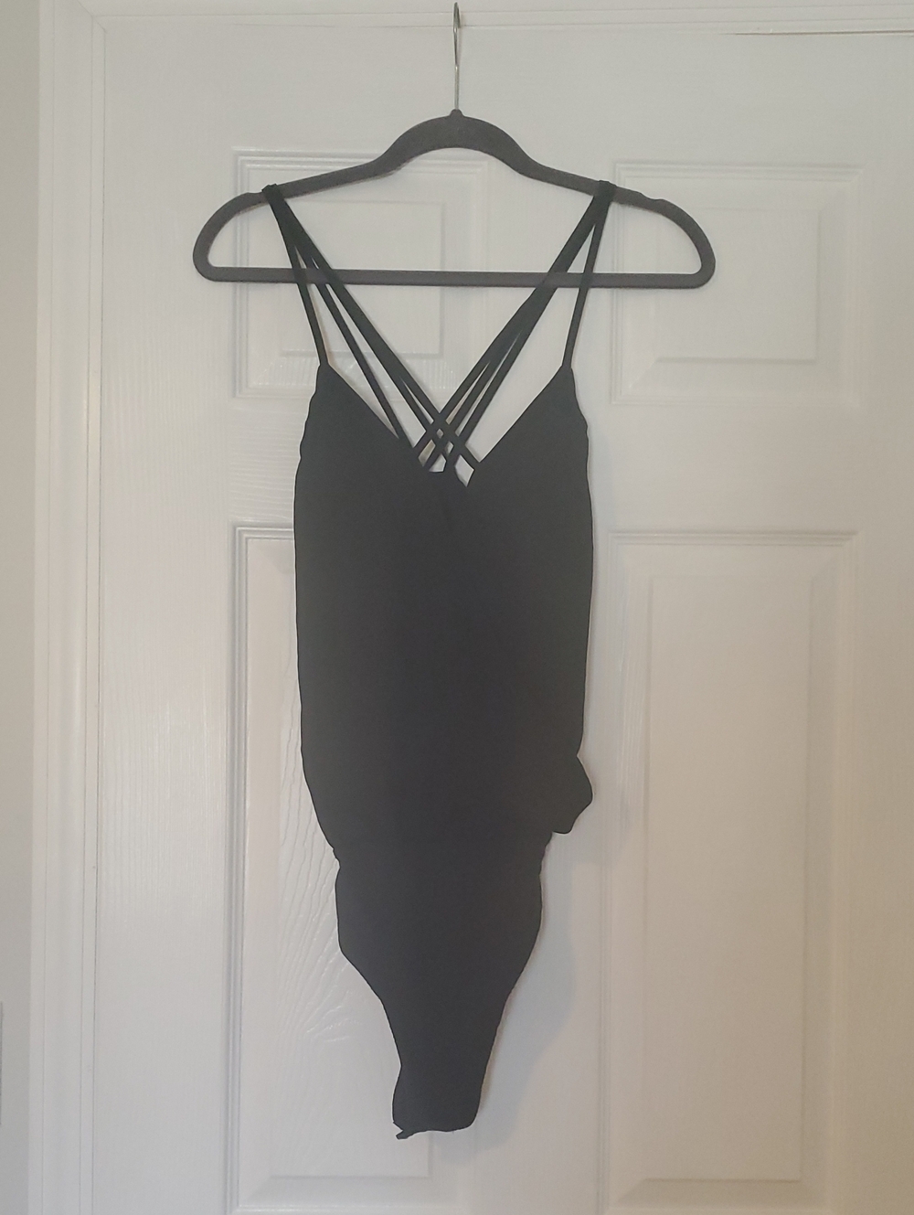 Glamorous Black Strappy Cross-Back One-Piece Bodysuit